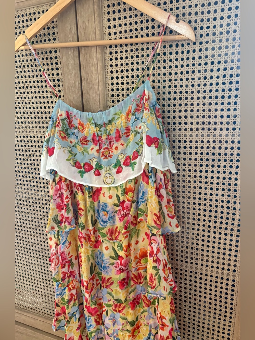 Anthro Farm Floral & Strawberry Tiered Spaghetti Strap Dress